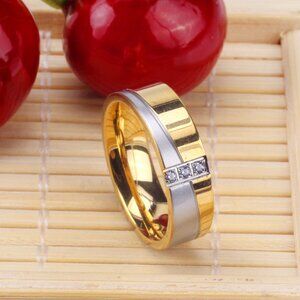 Stainless Steel Cubic Zirconia Two Tone Promise Rings